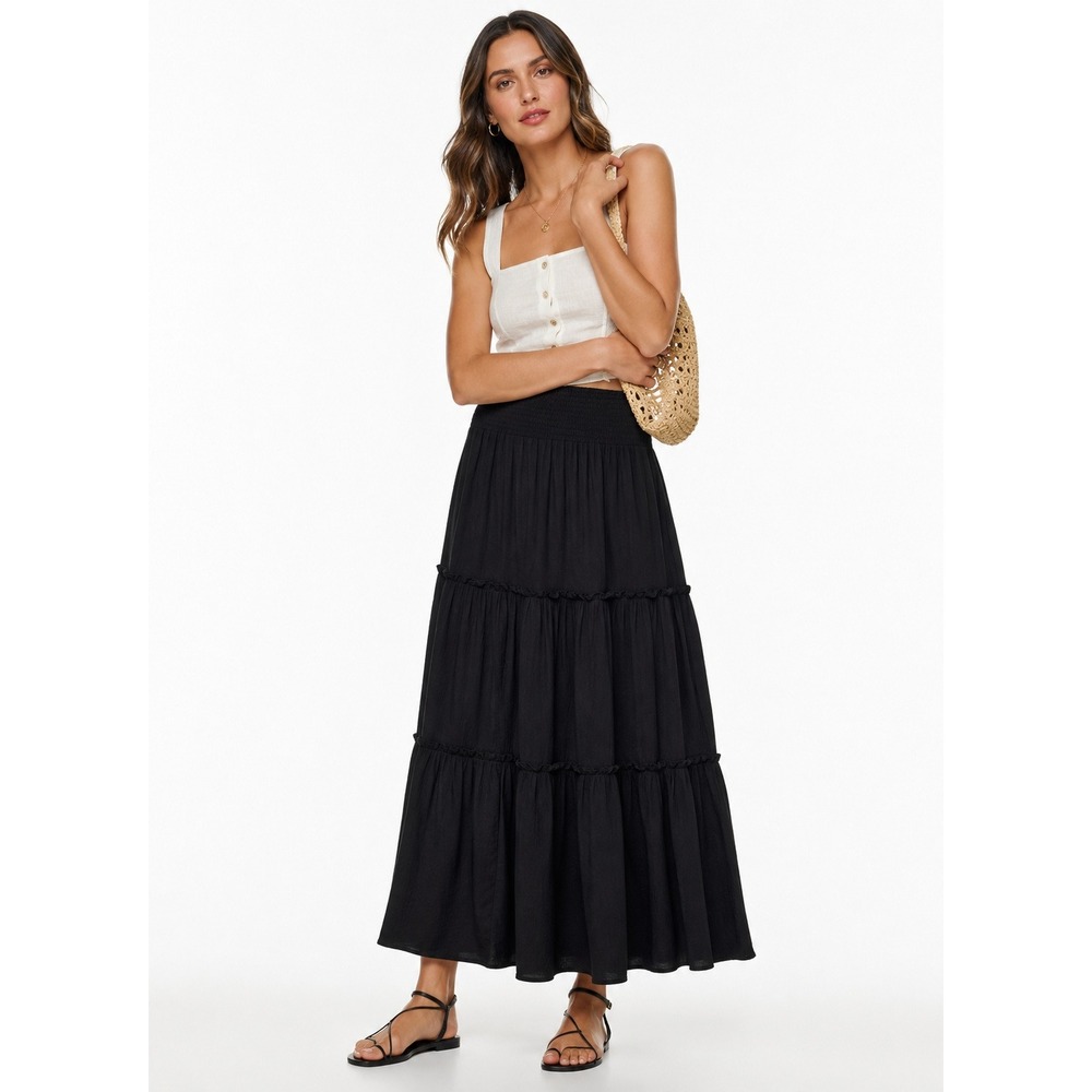 Market & Spruce Sintra Tiered Skirt Black Smocked Waist Maxi Rayon Size M NWT